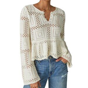 Lucky Brand NWT Open Stitch Peplum Long Sleeve Sweater Cream Size XL